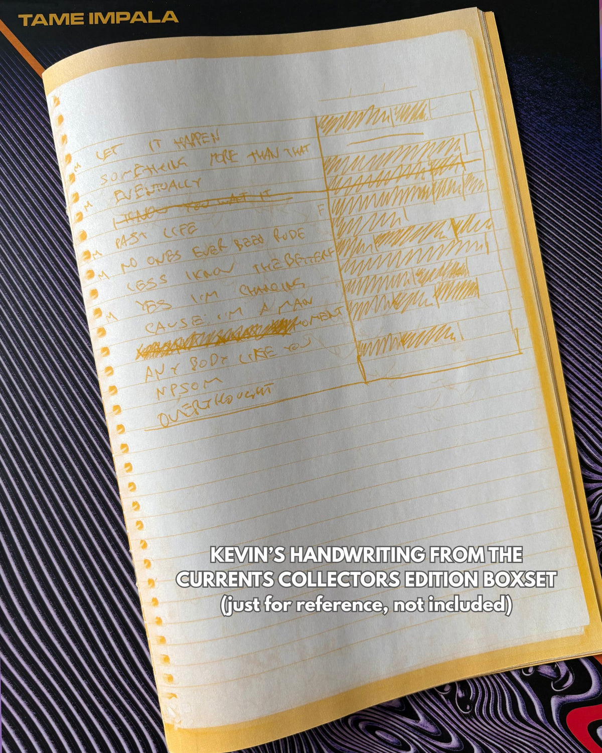 Kevin Parker's handwriting from the Currents Collectors Edition Boxset (just for reference, not included)